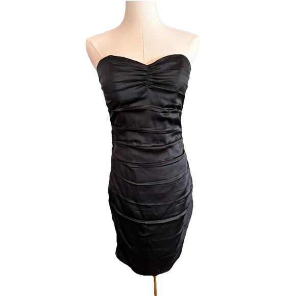 Express Dresses & Skirts - Express LBD Black Silk Mini Bodycon Strapless Cocktail Dress Women’s Ruched Sz 4